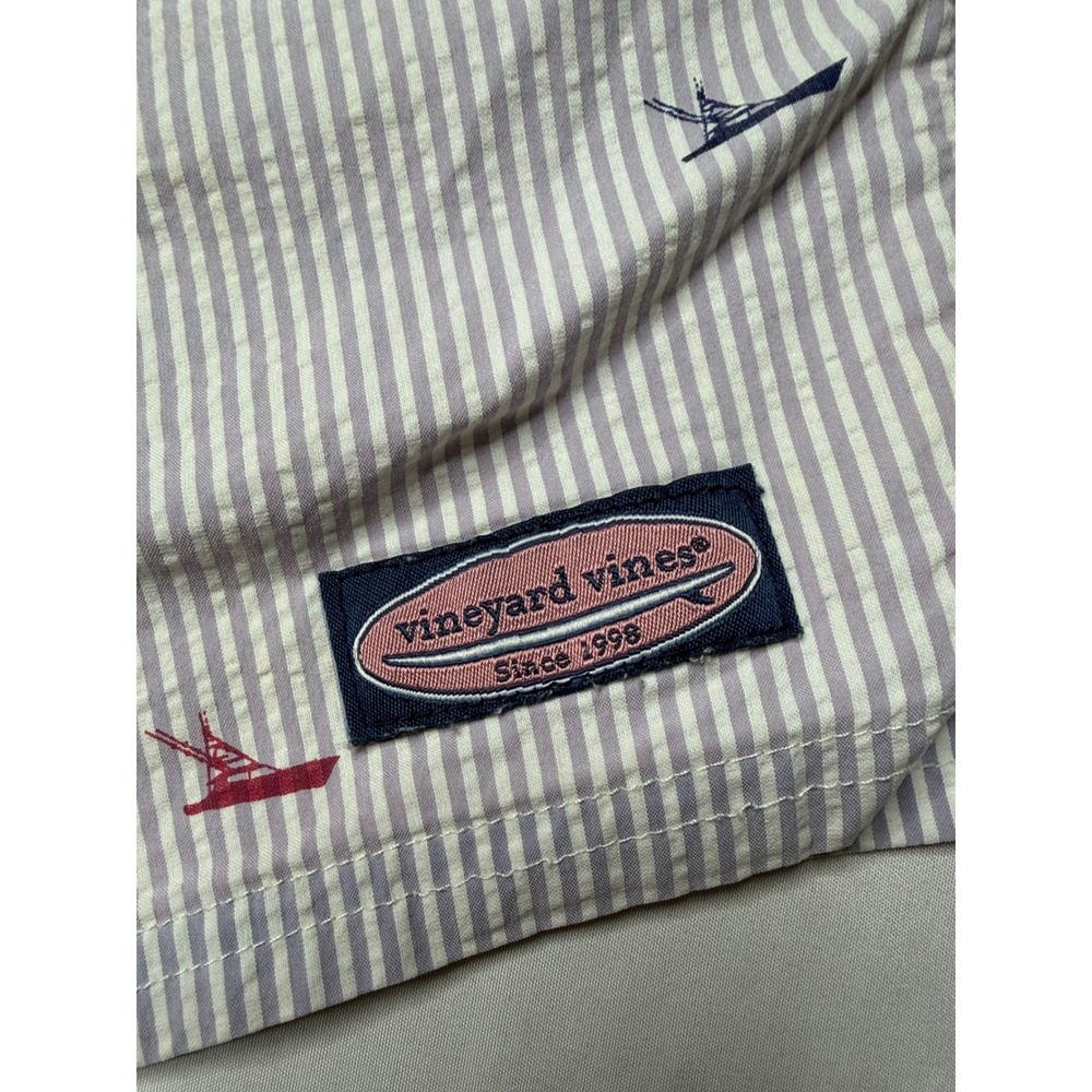 Vineyard Vines Mens Seersucker Fishing Boat Graphic Swim Trunks Blue White M - Picture 3 of 5